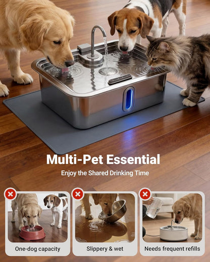 12L/3.17Gal Dog Water Fountain with Silicone Mat & 3 Filters, Stainless Steel Multi Pet Water Dispenser, Quiet Automatic Dog Water Bowl Dispenser with Visible Window & Alert Light for Large Dogs Cats8