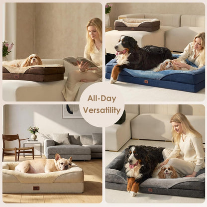 EHEYCIGA Orthopedic XL Dog Bed for Large Sized Dog, 42X30 Inch Extra Large Memory Foam Dog Couch Bed with Sides, Waterproof Liner & Washable Removable Cover, Bolster Pet Sofa, Grey4