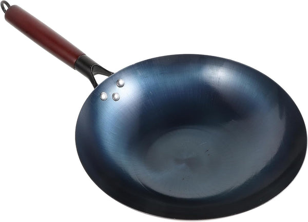 30Cm round Bottom Wok Pan with Wood Handle, 1.5Mm Thick Handmade Carbon Steel Stir-Fry Pan for Gas Stove, Traditional Non-Coated Cooking Pot for Home Kitchen Use1