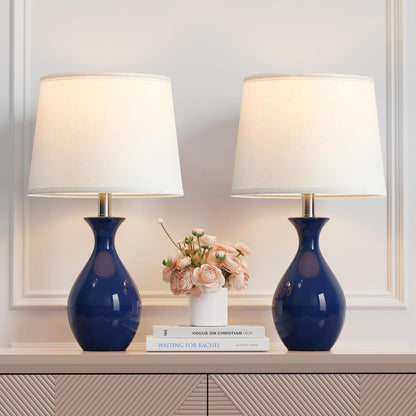 Table Lamp Set of 2, Modern Ceramic Bedside Lamps for Night Stands, Classic Small Lamp Nightstand Lamp for Bedroom Living Room Desk End Table Rocker Navy Blue1