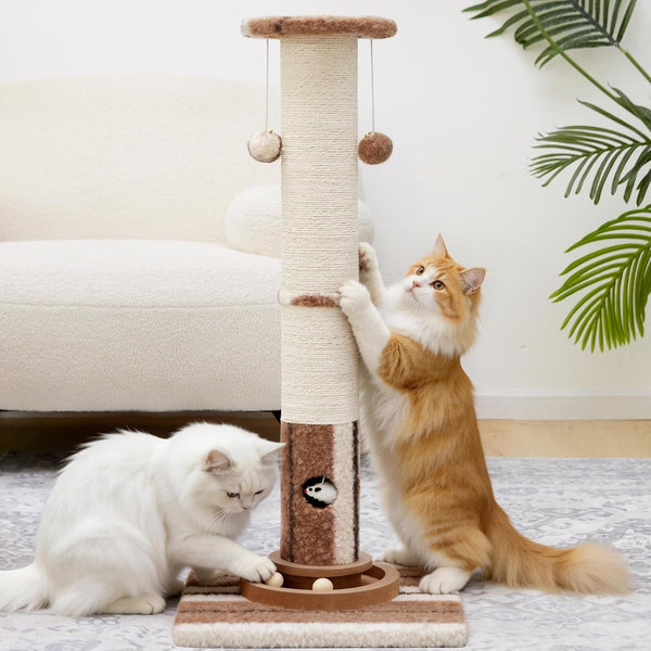 Woochpet Cat Scratching Post,Heavy Duty Green Sisal Scratcher with Cat Toys | Protect Furniture,Modern Boho Cat Post,For Indoor Large Cats,Cat Ball Track1