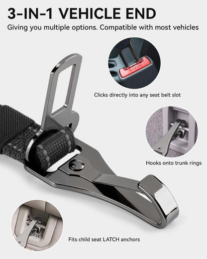 Joytale 3-In-1 Bungee Dog Seat Belt for Car, Medium and Large Dogs, Black | Seatbelt Buckle, LATCH, Cargo Hook, Shock-Absorbing, 360° Swivel Slide-To-Lock Zinc Buckle, for Distraction-Free Driving9