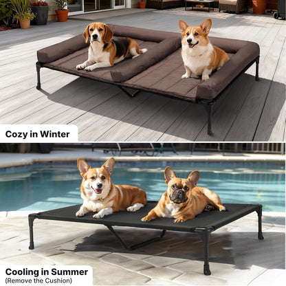 Veehoo Elevated Dog Bed for 2 Dogs, Cooling Raised Dog Bed with Bolster Mat | Outdoor Double Dog Bed with Removable Waterproof Cushion, Breathable Mesh, Non-Slip Feet for Outdoor & Indoor, 49", Brown5