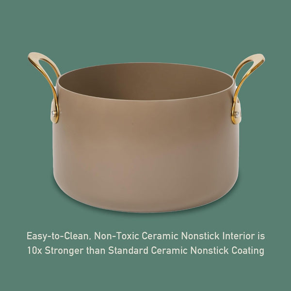 Two Time Oprah'S Favorite Things Winner - 8 Quart Stock Pot W/Lid – Pfas-Free Ceramic Nonstick Dutch Oven Heavy Duty Aluminum Oven Safe Dishwasher Safe Cappuccino Cream W/Gold Handles7