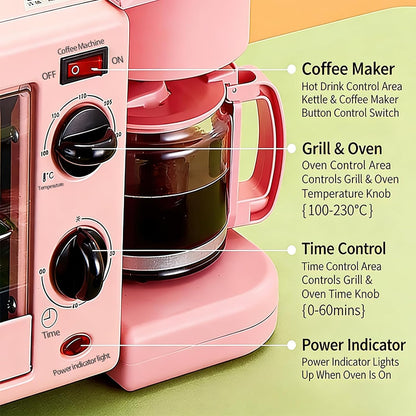 3-In-1 Multifunctional Home Breakfast Machine, Mini Oven, Coffee Maker (Pink)5
