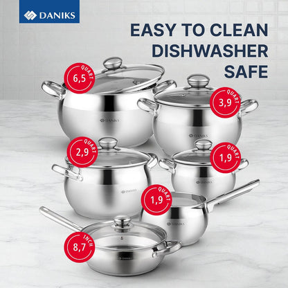 Classic 11-Piece Stainless Steel Cookware Set with Glass Lids, Includes Saucepan and Frying Pan with Lid, Tri-Ply Bases for Even Heating, Induction Compatible, Dishwasher Safe2