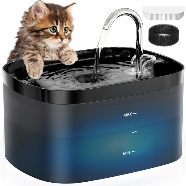 Cat Water Fountain, 84OZ/2.5L Cat Fountain, Super Silent Pet Water Fountain, Activated Carbon Filter, Translucent Pet Water Dispenser Suitable for Multiple Pets Family (Black)1