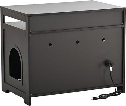 31.5" L Walnut Cat Litter Box Enclosure with Hidden Plug & 2 Doors, Indoor Large Cat Washroom Storage Bench Side Table6