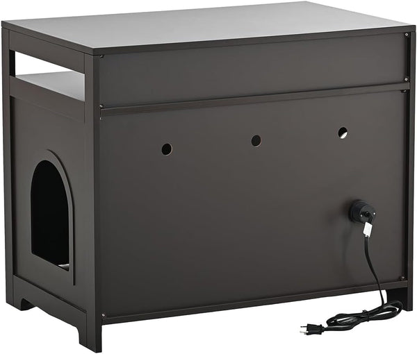 31.5" L Walnut Cat Litter Box Enclosure with Hidden Plug & 2 Doors, Indoor Large Cat Washroom Storage Bench Side Table6