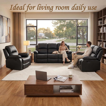 Manual Reclining Sofa Set, 2-Piece Living Room Furniture Set, Recliner Couch Loveseat，Faux Leather Sofa Set for Living Room/Apt/Home Theater/Office6
