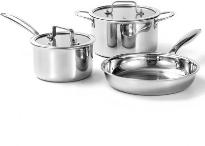 Cooking Pots Including Glass Lids, Frying Pan, Set of 3 Pots/Pan, Ø16Cm, Ø20Cm, Ø26Cm, Dishwasher-Safe, Pots for Induction, Fully Lined 3-Ply Stainless Steel1