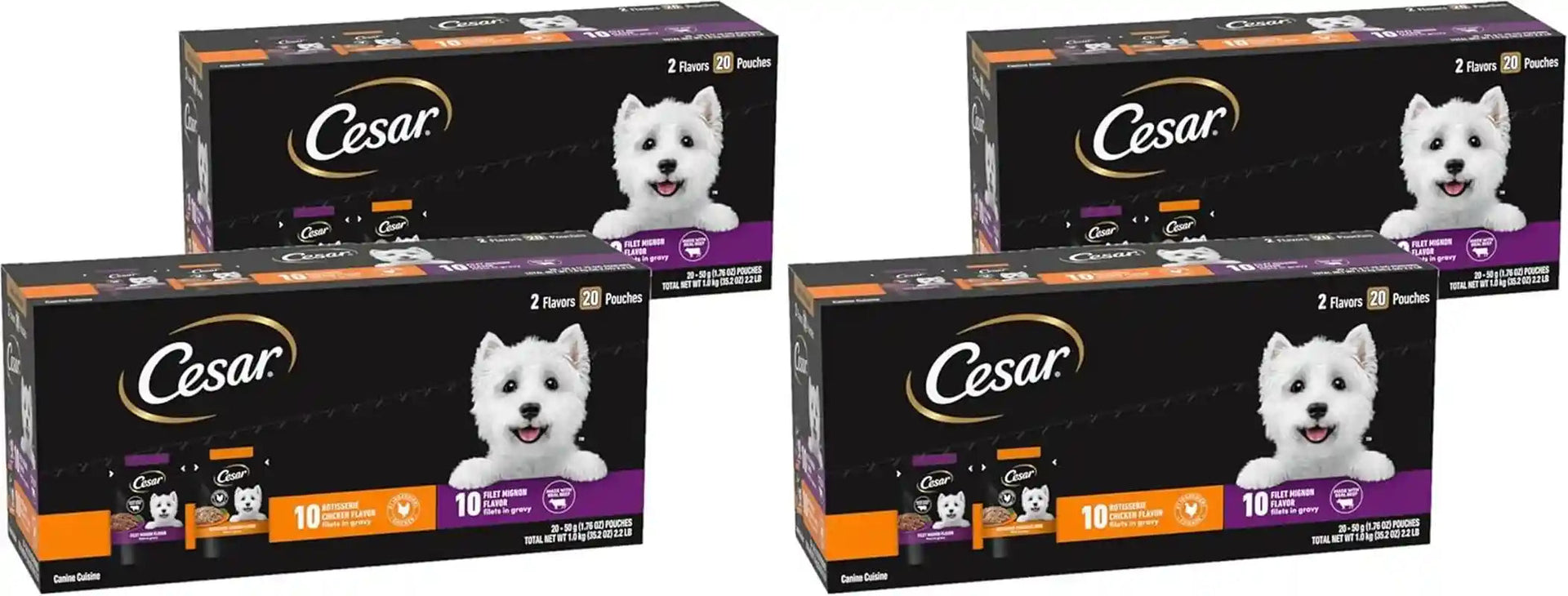 cesar-mini-pouch-wet-dog-food-filet-variety-pack-1-76-oz-40-count-3-flavors-rotisserie-chicken-filet-mignon-wood-grilled-chicken-real-chicken-or-beef-easy-peel-and-serve-protein-packed