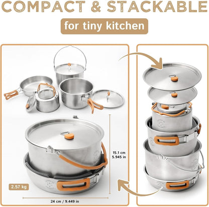 Premium 7-Piece Stainless Steel Cooking Set. Tri-Layer Bonded Stainless-Steel - Ergonomic Handles with Silicone Sleeve - Compact & Stackable6