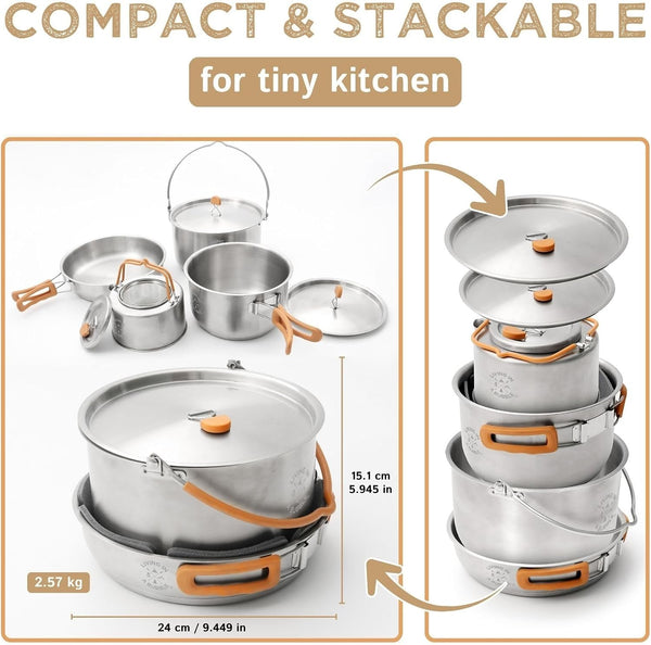 Premium 7-Piece Stainless Steel Cooking Set. Tri-Layer Bonded Stainless-Steel - Ergonomic Handles with Silicone Sleeve - Compact & Stackable6