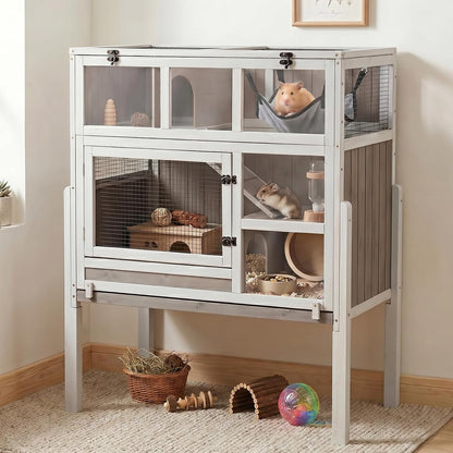 Large Guinea Pig Cages, 3-Story Indoor Guinea Pig Habitats with Stand, Hedgehog Cage Rabbit Hutch with Pull-Out Tray, Flip-Open Roof, Cozy Hammock1