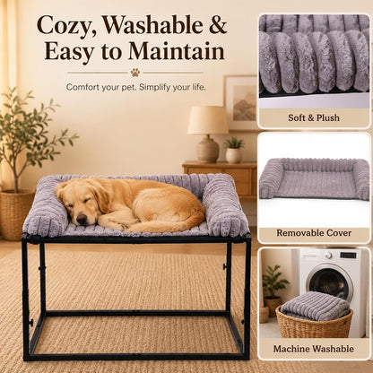 Adjustable Bedside Dog Bed for Medium Dogs, Elevated Co-Sleeper Dog Bed with Reinforced Metal Frame, Thick Supportive Cushion Mattress & Washable Cover, Dog Bedside Sleeper for Dogs & Cats6