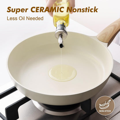 8Inch Ceramic Nonstick Frying Pan Small Skillet, White | Healthy Ceramic Coating Omelette Pan, Non-Toxic Kitchen Cooking Chef'S Pan, PFOA/PFAS/PTFE Free, Induction Compatible4