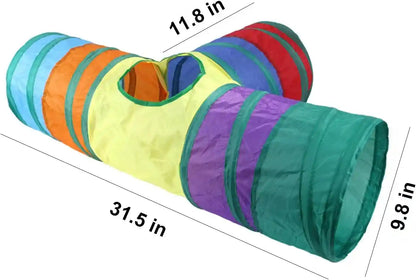 32Pcs Cat Toys Kitten Interactive Pet Toys Assortments, Foldable Rainbow Tunnel, Teaser Wand Fluffy Mouse Crinkle Balls Bell Play for Puppy Kitty (3 Way)2