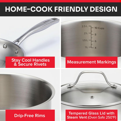 17-Piece Stainless Steel Pots and Pans Set, Tri-Ply Ultra-Clad Pro | Cookware Set, Induction Ready, Oven Safe, Even-Heat Aluminum Core, Includes Skillets, Saucepans, Dutch Oven, Stockpot6