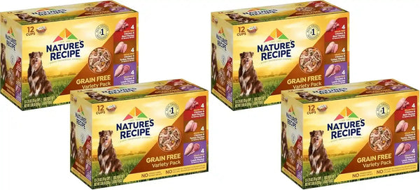 Nature'S Recipe Grain Free Wet Dog Food Variety Pack, Chicken Recipes with Beef, Turkey & Lamb in Savory Broth, 2.75 Oz. Cups (Pack of 12), 2 Count12