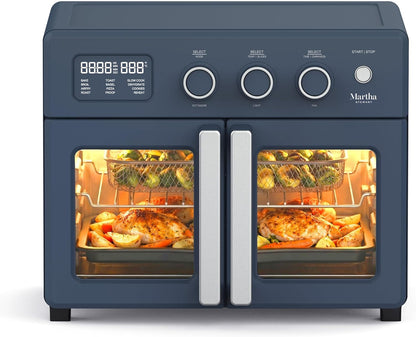 French Door Air Fryer Toaster & Convection Oven 34QT, Indigo | 12-In-1 Countertop Oven, Bake, Broil, Roast, Fits 12” Pizza, Dehydrate, Air Fry Basket, Oven Rack, Rotisserie, Blue1
