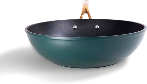All-In-One Non-Stick Fry Pan Meets Wok with Lid, 11-Inch, Green & Gold2