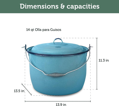 8-Piece Enameled Steel Stock Pots (14 & 8 QT) with Lids, Turquoise Blue Cookware Set3