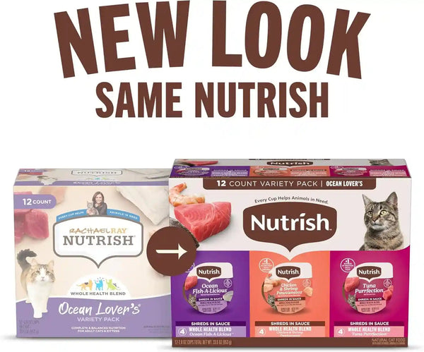 Nutrish Ocean Lover'S Wet Cat Food Variety Pack, 2.8 Oz. Cup (Rachael Ray) | Includes 12 Cups of Three Grain Free Recipes: Fisha-A-Licious, Chicken & Shrimp Pawttenesa and Tuna Purrfection5