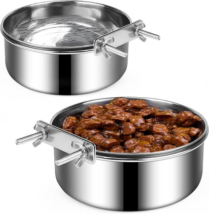 Dog Crate Water and Food Bowl, Shineme Stainless Steel Dogs Bowls Hanging 2 Pack for Cage Crate Kennel, Spill Proof Dog Bowl for Medium and Small Sized Dogs Cats Pets (6.3 * 2.6” & 5.5 * 2.4”)1