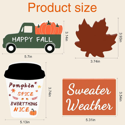Fall Decor Fall Decorations for Home 4Pcs Wooden Coffee Cup Maple Leaf Car Sweater Weather Sign Farmhouse Table Tiered Tray Decor Thanksgiving Decorations4