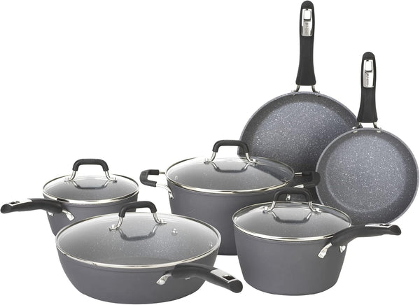 Impact 10-Piece Textured Aluminum Cookware Set with Pots, Pans, and Dutch Oven, Nonstick Pots and Pans Set for Kitchen, Gray1