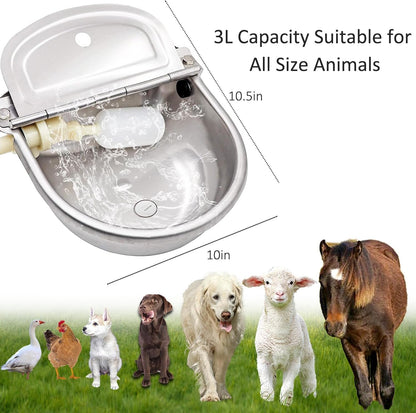 Automatic Water Dispenser for Dog Water Bowl Dispenser Large Size Stainless-Steel Waterer Feeder Self Filling Water Trough for Poultry and Livestock (Stainless Steel, Large)5