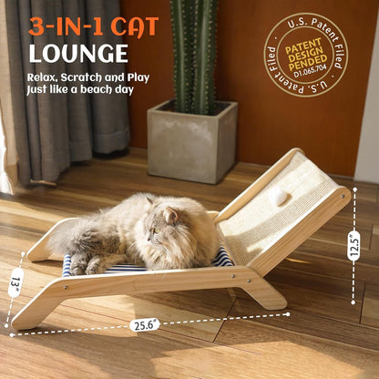 PETKARAY Beach Chair Cat Hammock, Elevated Cat Beds for Indoor Cats, Original Cozy Lounger with Sisal Scratcher and Toy Ball3