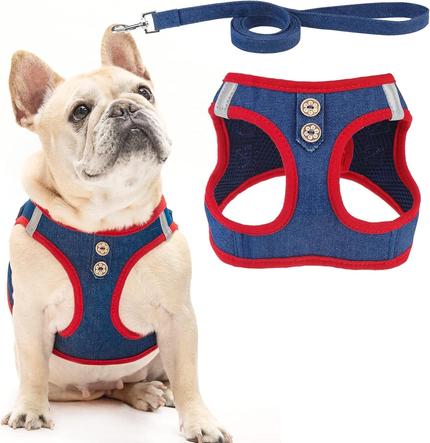 pupteck-dog-harness-and-leash-set-for-small-medium-dogs-no-pull-step-in-soft-mesh-puppy-cat-vest-harnesses-reflective-at-night-green-s
