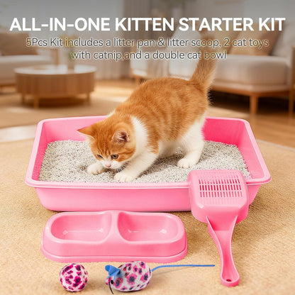 Cat Litter Box Set, Small Cat Kitten Starter Kit with Litter Scoop & Heated Cat Bed with 2 Cozy Covers2