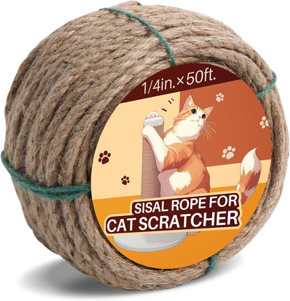 Sisal Rope for Cat Scratcher 1/4" 100 Ft Cat Tree Twine for Repairing Cat Scratching Post Replacement DIY Hemp Rope for Carpet Mat, Pet, and Crafts Gardening Home Decorating17