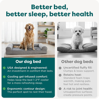 Furhaven Orthopedic Dog Bed for Large Dogs, Sofa-Style with Cool Gel-Top Foam with a Solid Orthopedic Foam Base for Joint Support, Removable Washable Cover, Jumbo XL, Plush & Suede, Gray7