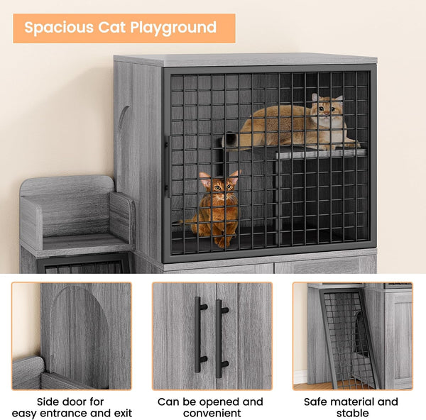 IDEALHOUSE Modern Cat Litter Box Enclosure with Platform, Double Layer Hidden Litter Box, Indoor Washroom, Villa Cat House with Ladder, 33.5" L X 17.9" W X 41.9" H,Dark Grey3