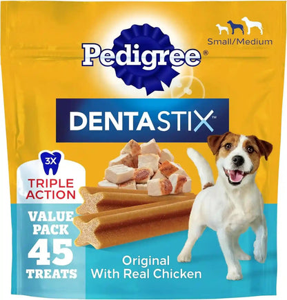 Pedigree Dentastix Small & Medium Dog Dental Treats, Original, 45 Count | Original Chicken Flavor, Triple Action Dental Care, Reduces Tartar, Cleans Teeth, Freshens Breath, for Dogs 7-22 Lbs1