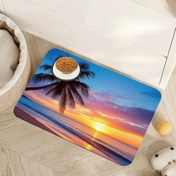 Fish Boho Dog Food Mat for Floors,Ocean Absorbent Quick-Dry Pet Feeding Mat,Cat Dog Bowl Mats for Food and Water,Non-Slip Pet Accessories Supplies 12"X20"9