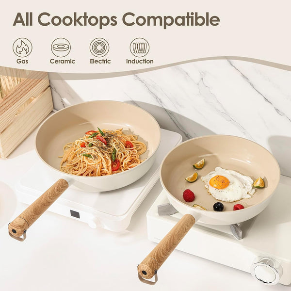 Ceramic Cookware Set 14Pcs, Nonstick Pots and Pans Set | Healthy Non Toxic Induction Cooking Set, Stackable Cookware with Kitchen Utensils, Pot Protectors, PFAS/PTFE Free4