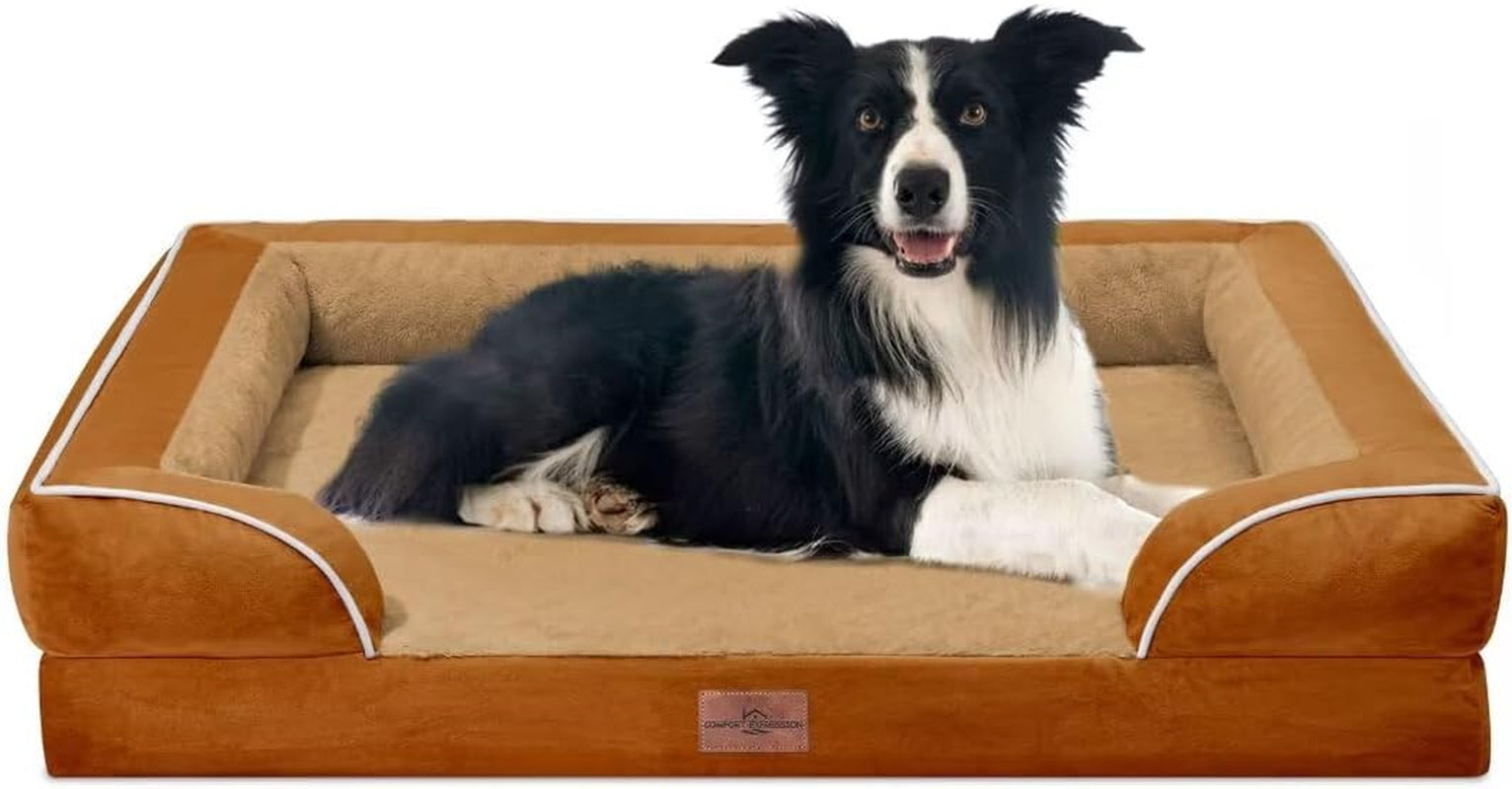 comfort-expression-orthopedic-dog-bed-for-extra-large-dogs-with-bolster-waterproof-dog-couch-bed-with-washable-cover-non-slip-bottom-supportive-egg-crate-foam-xl-pet-bed-42x30-inch
