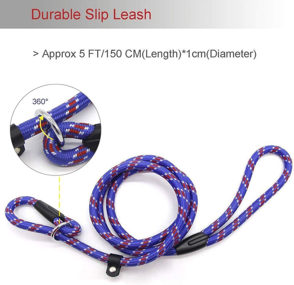 Dog Rope Leash, 5 FT Pet Slip Lead, Dog Training Leash for 10-80 Lb | Standard Adjustable Pet Nylon Leash for Small Medium Dogs Walking(Blue)5