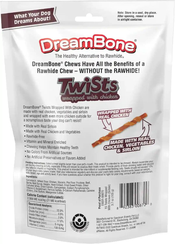 Dreambone Chicken Wrapped Sirloin Twist Stick Dog Treats, Daily Rawhide-Free Chew, Digests Safely and Completely, with Real Protein, Chicken, Sirloin and Veggies, 15 Count3
