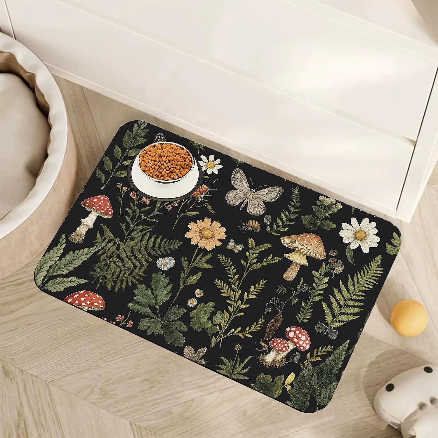 cute-strawberry-flower-dog-cat-food-mat-pink-absorbent-pet-feeding-mat-with-rubber-backing-non-slip-water-bowl-placemat-indoor-pet-accessories-supplies-12x20