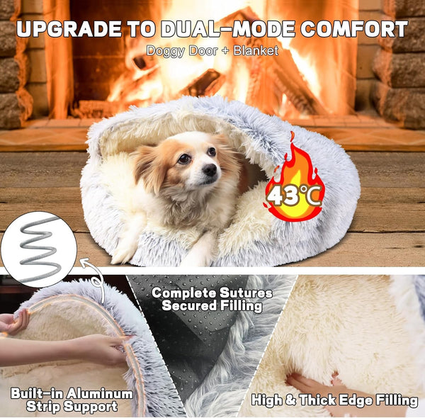 Calming Dog Bed Fluffy Plush Pet Bed under 35 Pound，Large Cave Bed Washable Non-Slip Cat Nest Pod Windproof，Cozy Indoor Cave for Kitten Dog Non-Slip Bottom (L-31.5In)5