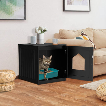 ZENY Hidden Cat Litter Box Furniture - Enclosed Cabinet with Vent Holes, Indoor Wooden Washroom, End Table, Nightstand (Black)3