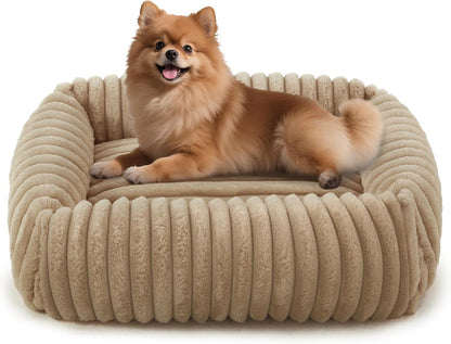 FURTIME Dog Bed for Small Dogs, Cat Beds for Indoor Cats Washable, Orthopedic Rectangle Soft Calming Puppy Bed with Removable Cover, Durable Pet Cuddler with Anti-Slip Bottom, Grey, S (20"X19"X6")20