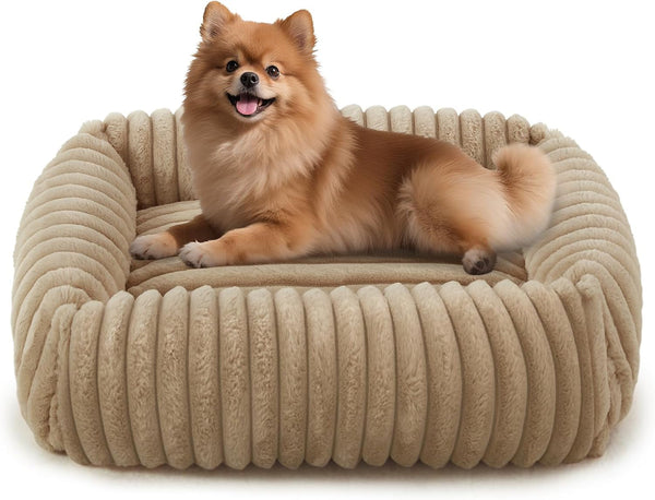 FURTIME Dog Bed for Small Dogs, Cat Beds for Indoor Cats Washable, Orthopedic Rectangle Soft Calming Puppy Bed with Removable Cover, Durable Pet Cuddler with Anti-Slip Bottom, Grey, S (20"X19"X6")20