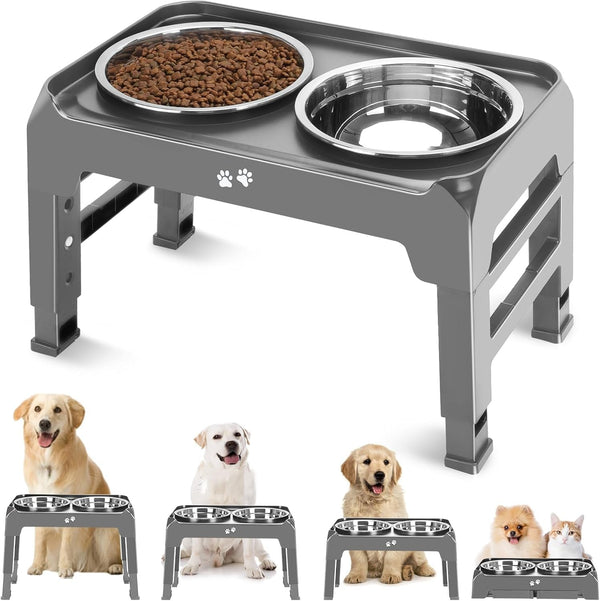 COMESOON Elevated Dog Bowls for Small Medium Dogs, 3 Height Adjustable Raised Stand with 2 Thick 6" Stainless Steel Food Bowls, Non-Slip Feeder Adjusts to 2.75", 6", 7.5", Black12